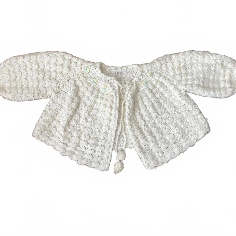 Vintage 1960s Baby Knitted Cardigan Yellow Rosebuds